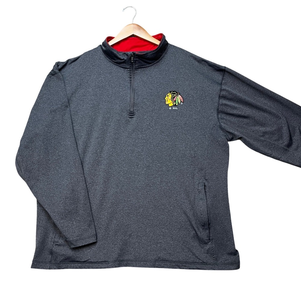 Chicago Blackhawks NHL Pullover Men XL Charcoal Gray Long Sleeve Quarter-Zip EUC